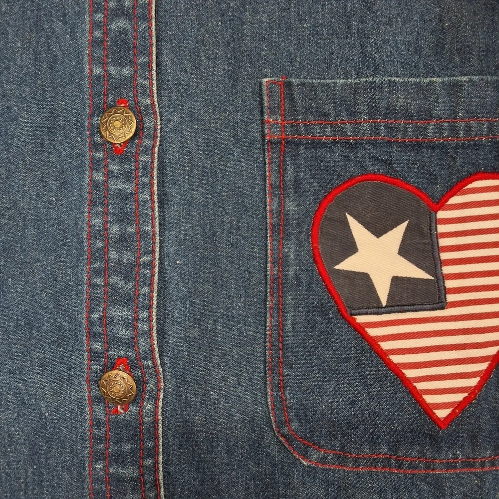 ✨2/$25 Natural Impressions~Women VTG Denim Barncoat~Chore Jacket~Patriotic~MED - Picture 5 of 8